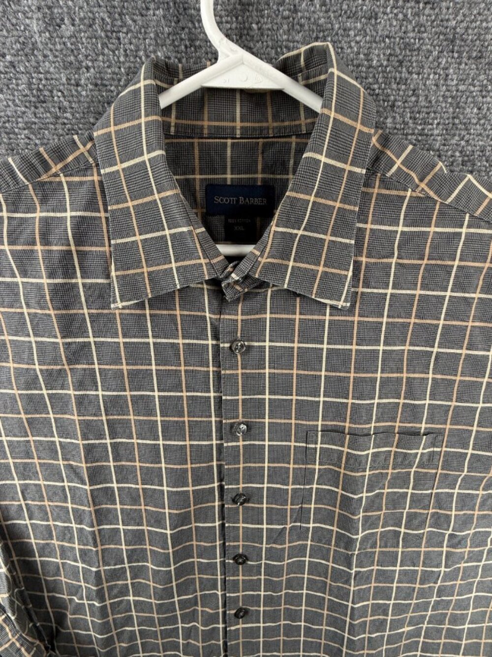 Scott Barber 2XL Long Sleeve Button Up Shirt Cotton Gray Check Adult Men Pocket